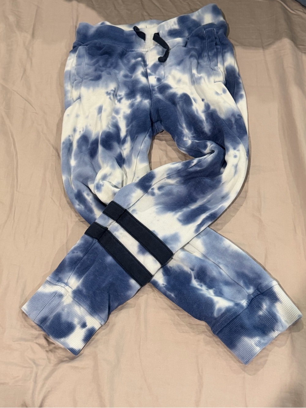 Kids Blue & White Tie-Dye Jogger Sweatpants